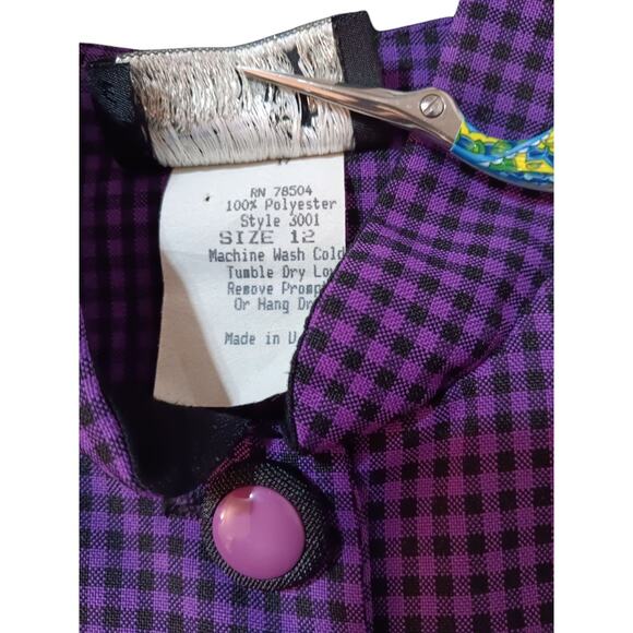 VINTAGE 1970s 2 Piece Suit Long Midi Skirt Jacket Set Large Purple Black Gingham - Picture 15 of 16